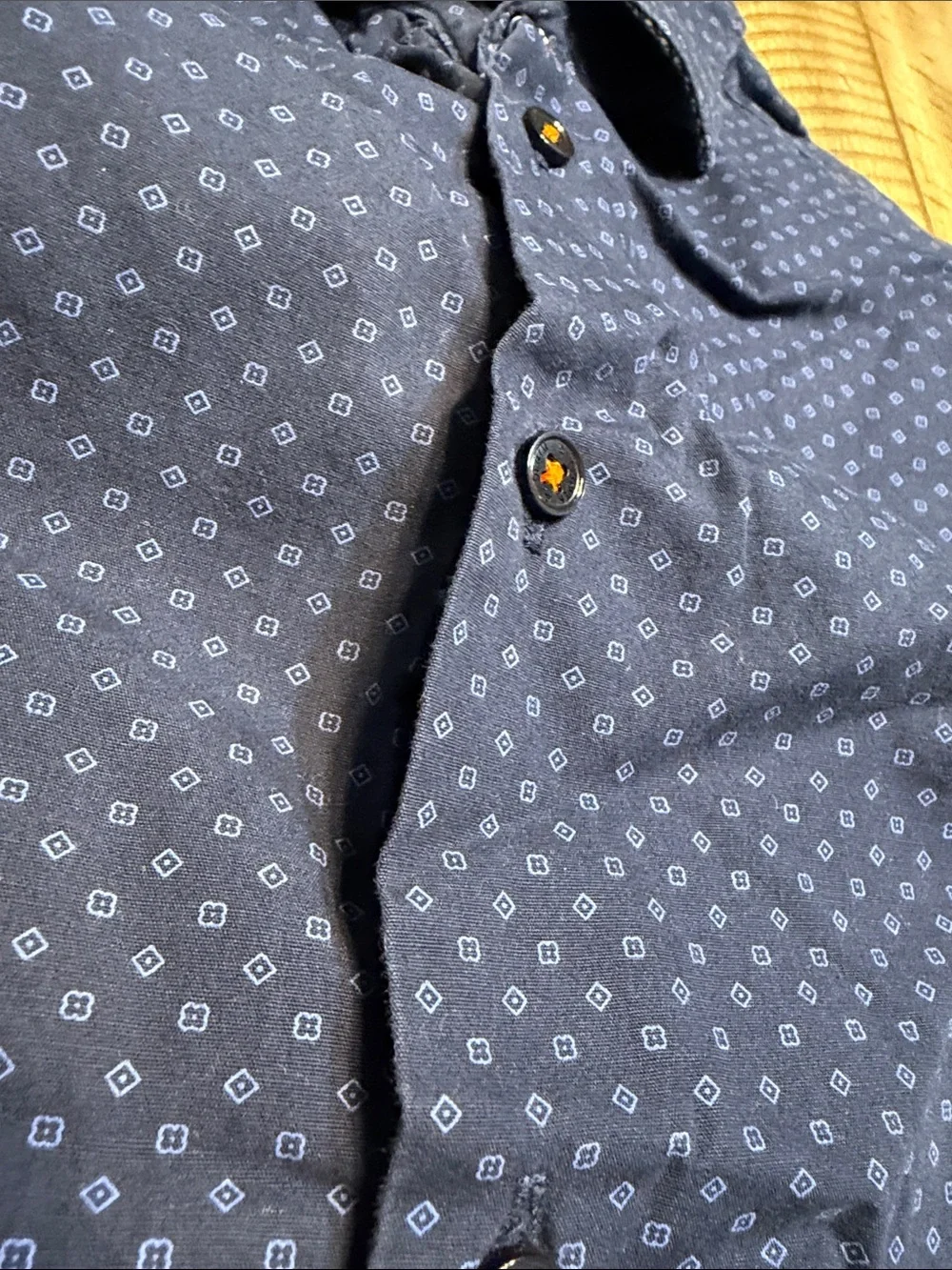 Denim & Flower Navy Short-Sleeve Button-Down with Micro Dot Print - Picture 5 of 6